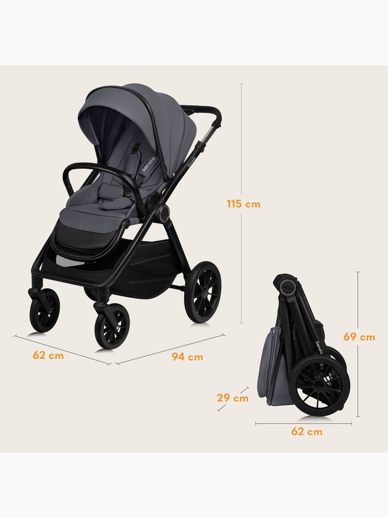 Poussette Trio LIONELO Layla - Jusqu'à 22kg - Pack poussette, Nacelle, Siège auto et Accessoires Gris - Kiabi