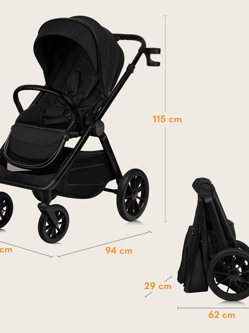 Poussette Trio LIONELO Layla - Jusqu'à 22kg - Pack poussette, Nacelle, Siège auto et Accessoires Noir - Kiabi