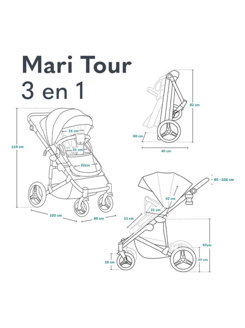 Poussette Trio LIONELO Mari Tour - Compacte - De 0 à 48 mois - Accessoires inclus - Kiabi