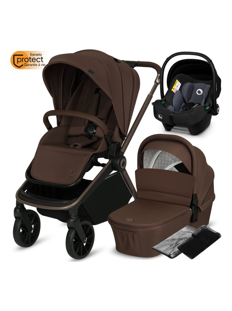 Poussette Trio LIONELO Mika Plus - Jusqu'à 4 ans - Poussette, Nacelle, Siege auto et Accessoires Marron chocolat - Kiabi