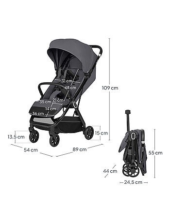 Poussette Ultra-compacte LIONELO Bess - Compatible avion - Léger - Pliage rapide