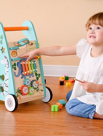 Pousseur trotteur en bois apprentissage de la marche bébé enfant Bleu Teamson Kids PS-T0008