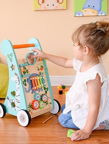 Pousseur trotteur en bois apprentissage de la marche bébé enfant Bleu Teamson Kids PS-T0008
