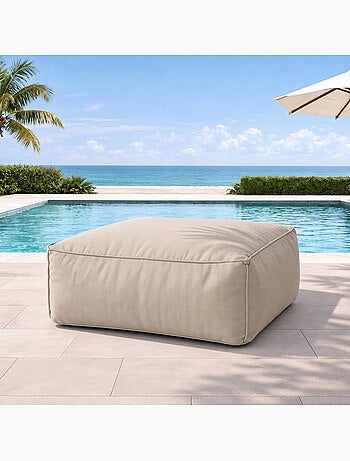Praiano pouf d’extérieur beige tissu déperlant - 85x85x30 cm