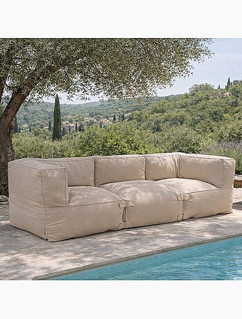 PRAIANO Salon de jardin modulable 3 places beige en tissu déperlant