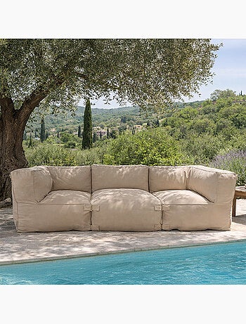 PRAIANO Salon de jardin modulable 3 places beige en tissu déperlant