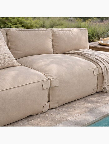 PRAIANO Salon de jardin modulable 3 places beige en tissu déperlant