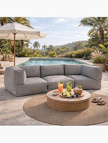 PRAIANO Salon de jardin modulable 3 places beige en tissu déperlant