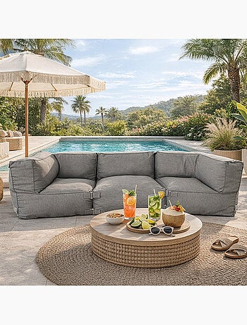 PRAIANO Salon de jardin modulable 3 places beige en tissu déperlant