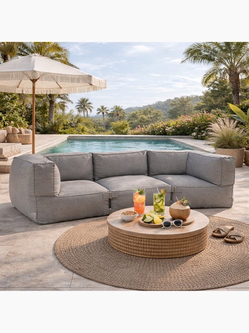 PRAIANO Salon de jardin modulable 3 places gris en tissu déperlant - Kiabi