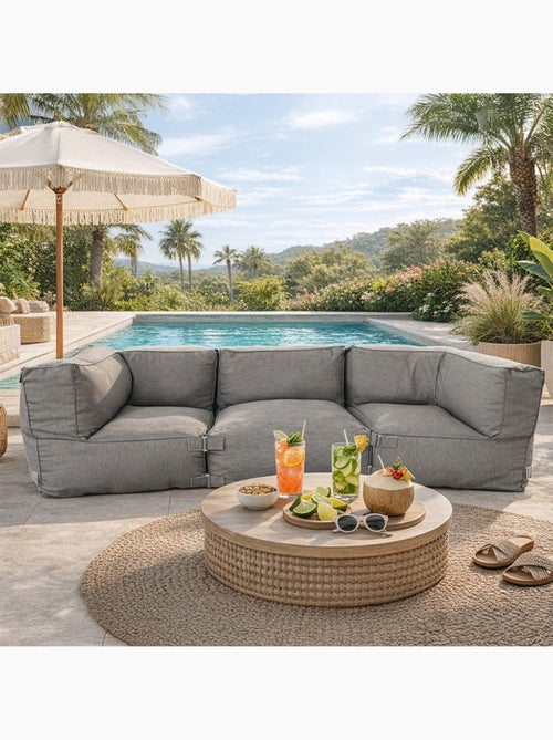 PRAIANO Salon de jardin modulable 3 places gris en tissu déperlant - Kiabi