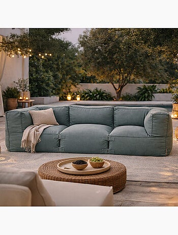 PRAIANO Salon de jardin modulable 3 places beige en tissu déperlant