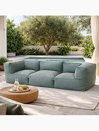 PRAIANO Salon de jardin modulable 3 places beige en tissu déperlant