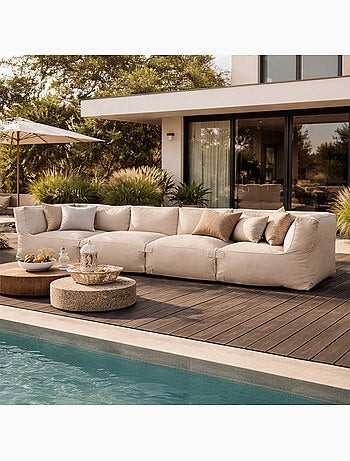 PRAIANO Salon de jardin modulable 4 places gris en tissu déperlant