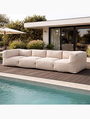 PRAIANO Salon de jardin modulable 4 places gris en tissu déperlant