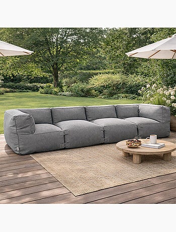 PRAIANO Salon de jardin modulable 4 places gris en tissu déperlant