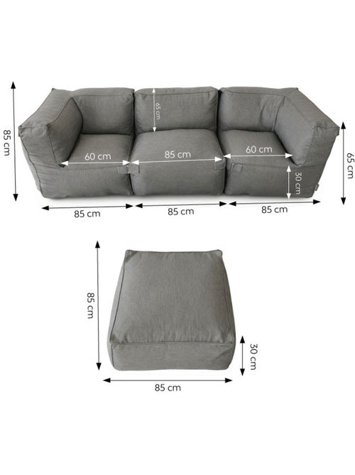 PRAIANO Salon de jardin modulable 4 places gris en tissu déperlant - Kiabi