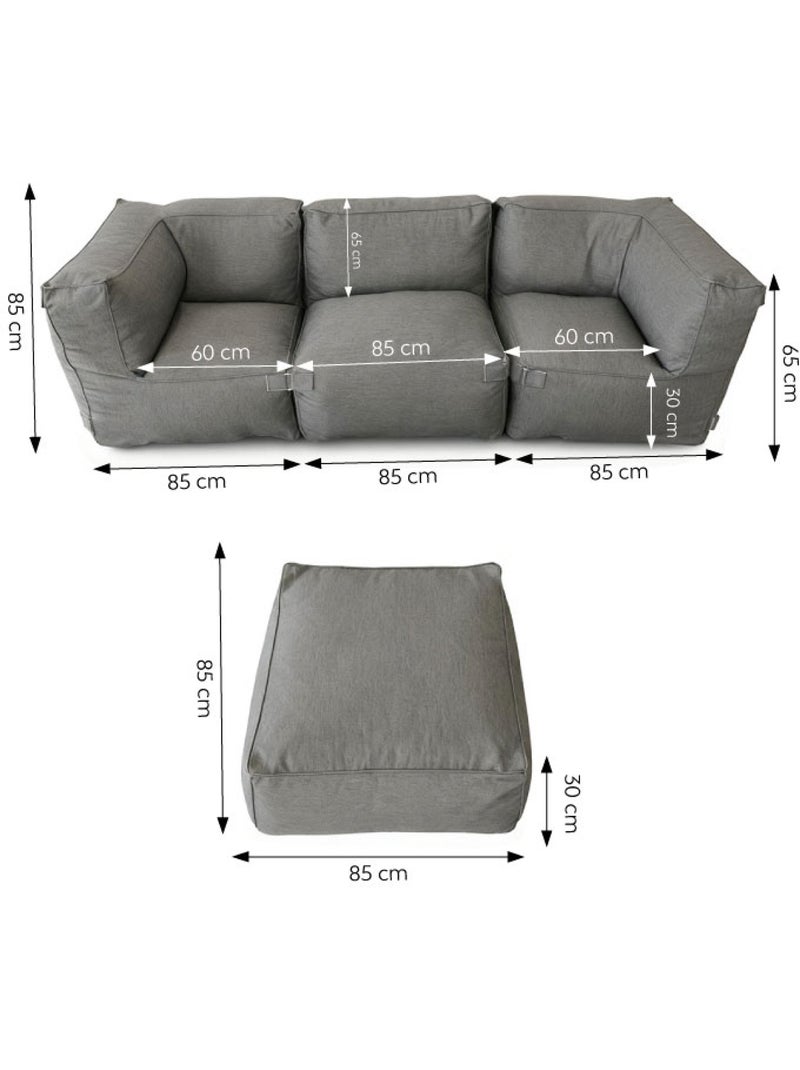PRAIANO Salon de jardin modulable 4 places gris en tissu déperlant Gris - Kiabi