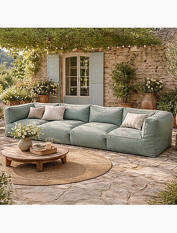 PRAIANO Salon de jardin modulable 4 places gris en tissu déperlant