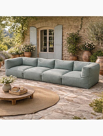 PRAIANO Salon de jardin modulable 4 places gris en tissu déperlant