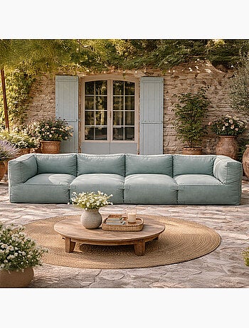 PRAIANO Salon de jardin modulable 4 places gris en tissu déperlant