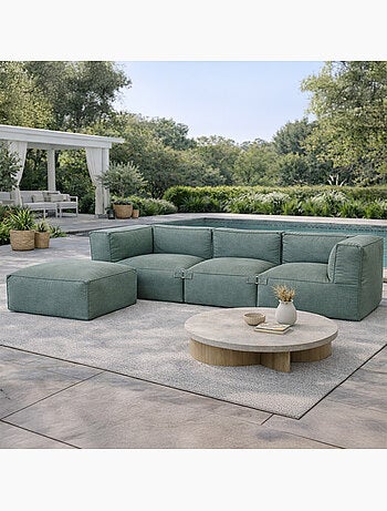 PRAIANO Salon de jardin modulable 4 places vert en tissu déperlant
