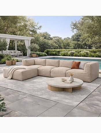 PRAIANO Salon de jardin modulable 5 places vert en tissu déperlant