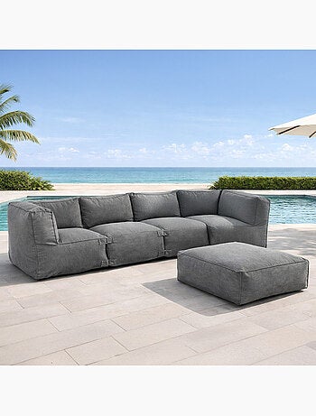 PRAIANO Salon de jardin modulable 5 places vert en tissu déperlant