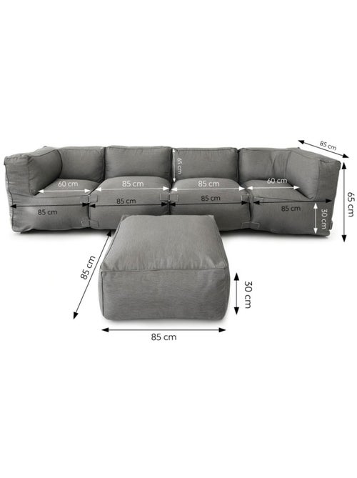 PRAIANO Salon de jardin modulable 5 places gris en tissu déperlant - Kiabi