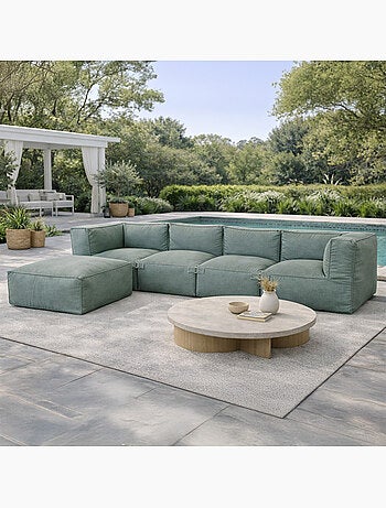 PRAIANO Salon de jardin modulable 5 places vert en tissu déperlant