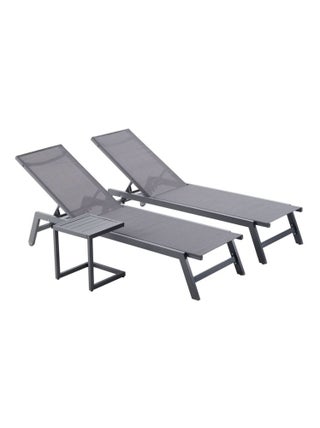 PRATO - Lot de 2 bains de soleil en aluminium avec table d'appoint gris et noir