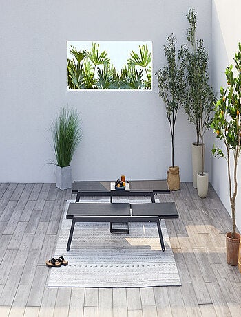 PRATO - Lot de 2 bains de soleil en aluminium avec table d'appoint gris et noir