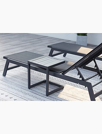 PRATO - Lot de 2 bains de soleil en aluminium avec table d'appoint gris et noir