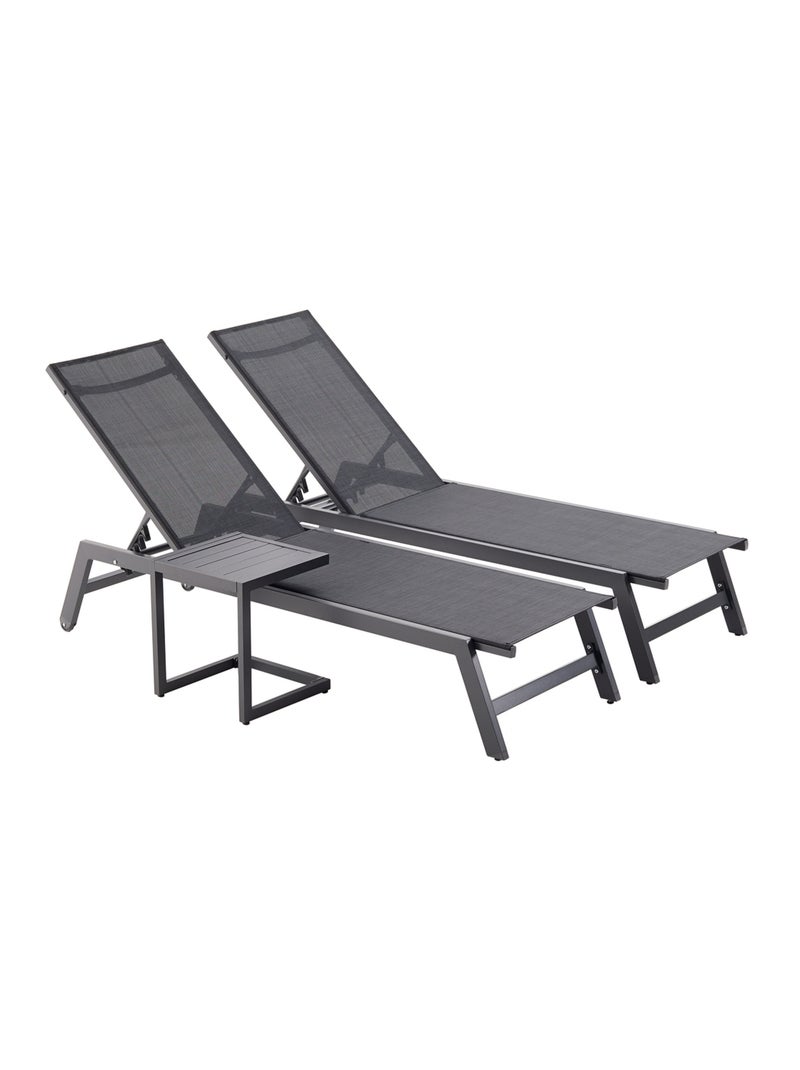 PRATO - Lot de 2 bains de soleil en aluminium gris foncé et noir avec table d'appoint Noir - Kiabi