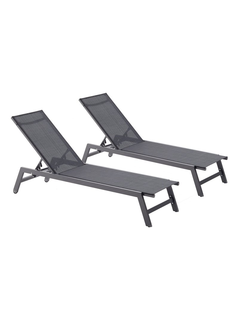 PRATO - Lot de 2 bains de soleil gris foncé & noir en aluminium Gris Noir - Kiabi