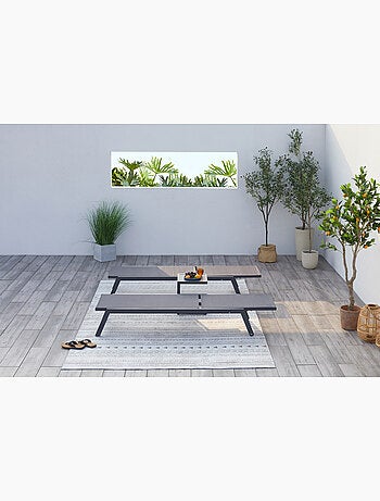 PRATO Lot de 2 transats et une table d'appoint gris et noir