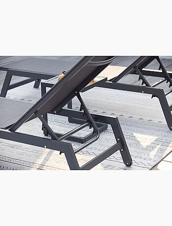 PRATO Lot de 2 transats et une table d'appoint gris et noir