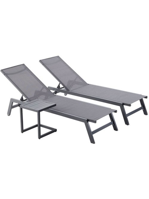 PRATO Lot de 2 transats et une table d'appoint gris et noir - Kiabi