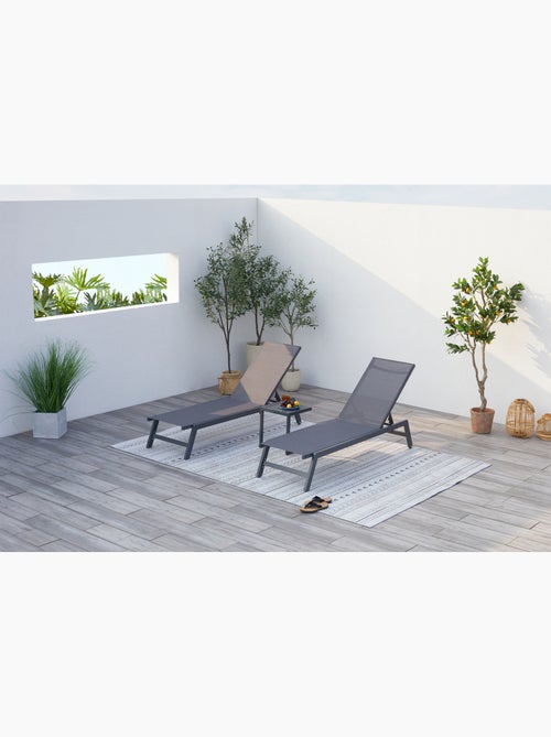 PRATO Lot de 2 transats et une table d'appoint gris et noir - Kiabi