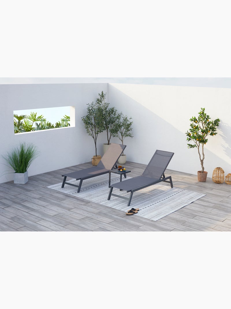 PRATO Lot de 2 transats et une table d'appoint gris et noir Gris Noir - Kiabi