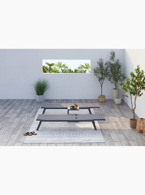 PRATO Lot de 2 transats et une table d'appoint gris et noir - Kiabi