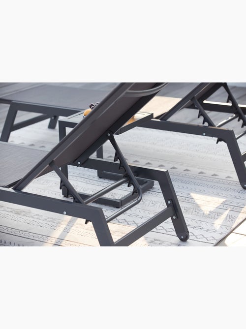 PRATO Lot de 2 transats et une table d'appoint gris et noir - Kiabi