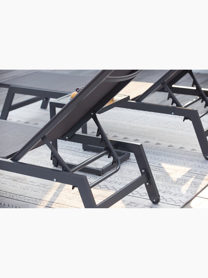 PRATO Lot de 2 transats et une table d'appoint gris et noir Gris Noir - Kiabi