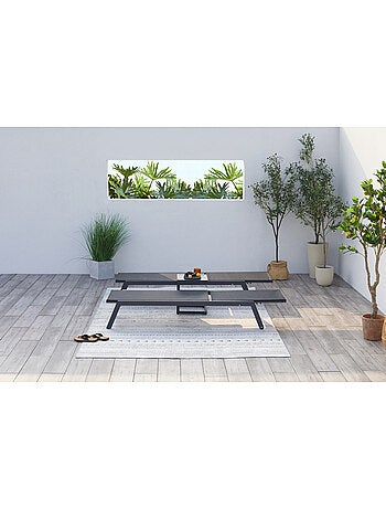 PRATO Lot de 2 transats et une table d'appoint gris et noir