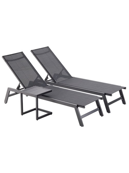 PRATO Lot de 2 transats et une table d'appoint noir - Kiabi
