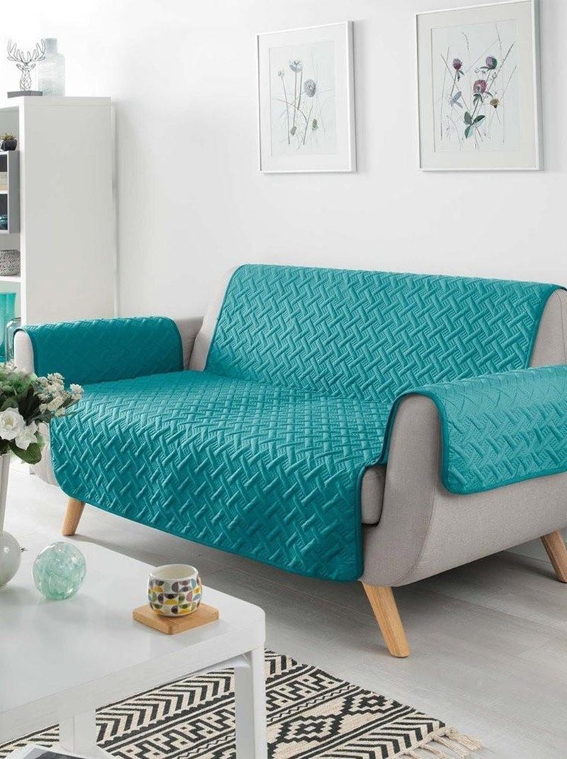 Protège canapé 2 places matelassé 223x179 cm uni Lounge pétrole Bleu - Kiabi