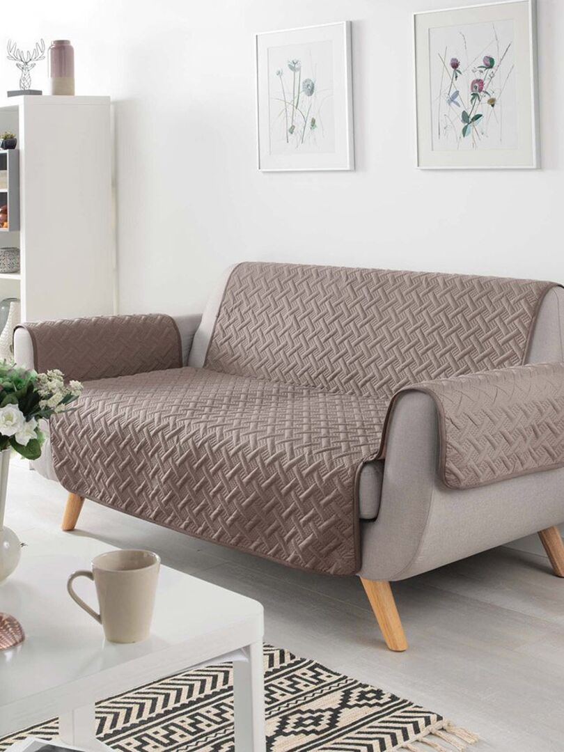 Protège canapé 2 places matelassé 223x179 uni Lounge noisette Marron - Kiabi