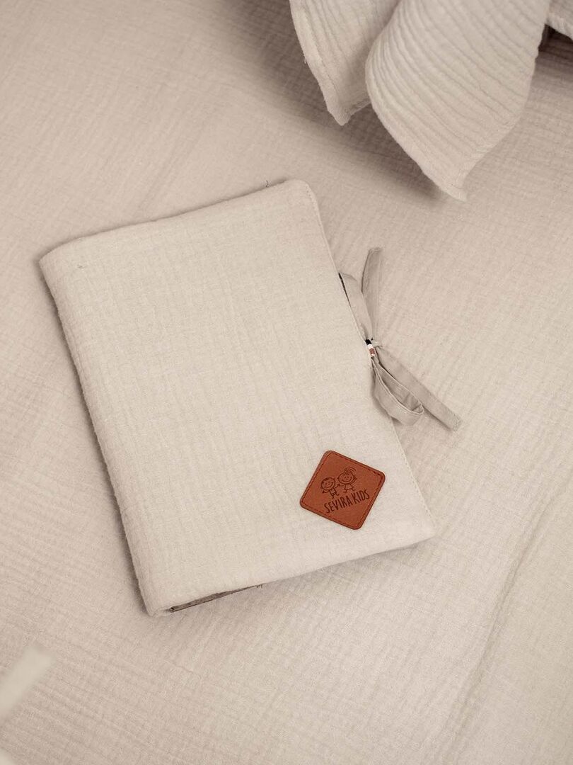 Protège-Carnet De Santé En Gaze De Coton - Broderie 'Mon Carnet De Santé' - Rabats Intérieurs