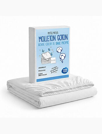 Protège Matelas - Molleton 100% Coton - Senteur Linge Propre - Forme Drap Housse Extensible
