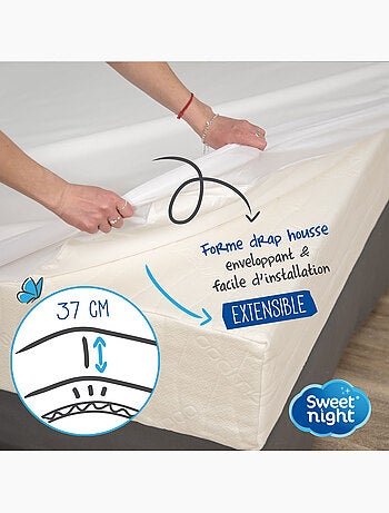 Protège Matelas - Molleton 100% Coton - Senteur Linge Propre - Forme Drap Housse Extensible